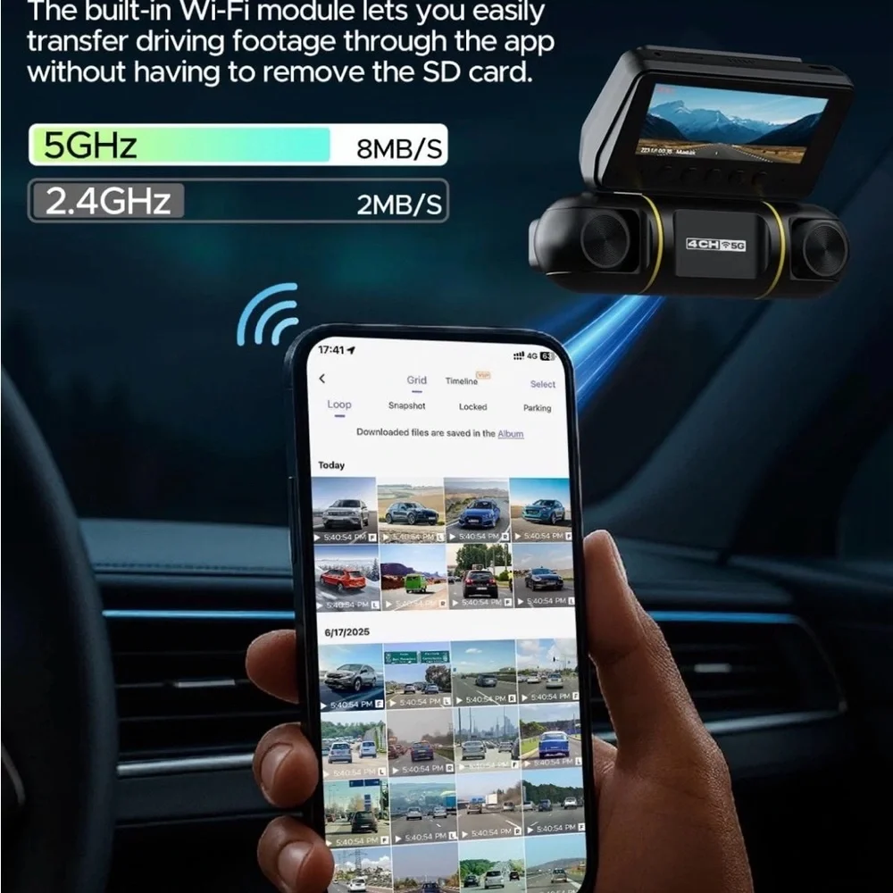 5G Wifi Dash Cam 4 Channel 360Β° FHD 1080P Car Camera with Hardwire Kit & 128GB - Picture 5 of 7